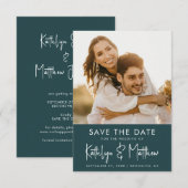 Green Fun Script Modernes Foto Minimalistisch Hoch Save The Date (Vorne/Hinten)