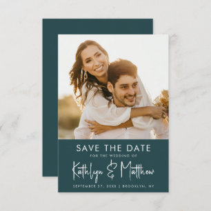 Green Fun Script Modernes Foto Minimalistisch Hoch Save The Date