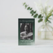 Green Funeral Memorial Prayer Photo Card Visitenkarte (Stehend Vorderseite)