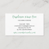 Green Funny Cartoon Woman Cleaning Visitenkarte (Rückseite)