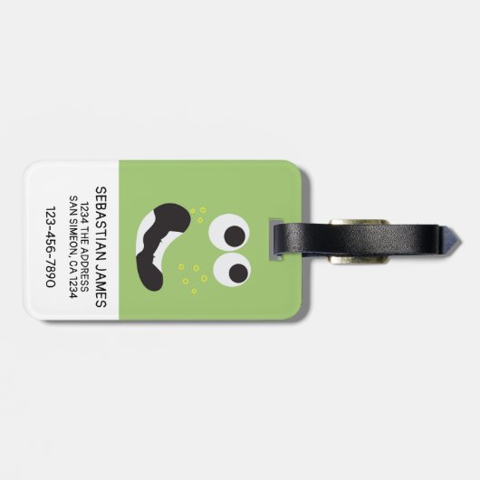 Green Funny Funny Face Personalisiert Gepäckanhänger (Rückseite horizontal)
