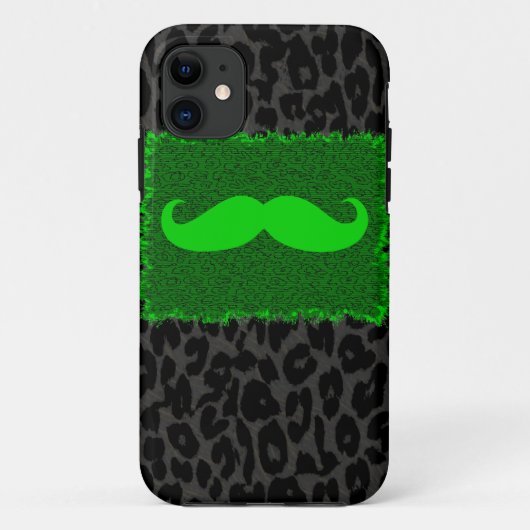 Green Funny Mustache und Leopard Print Case-Mate iPhone Hülle (Rückseite)