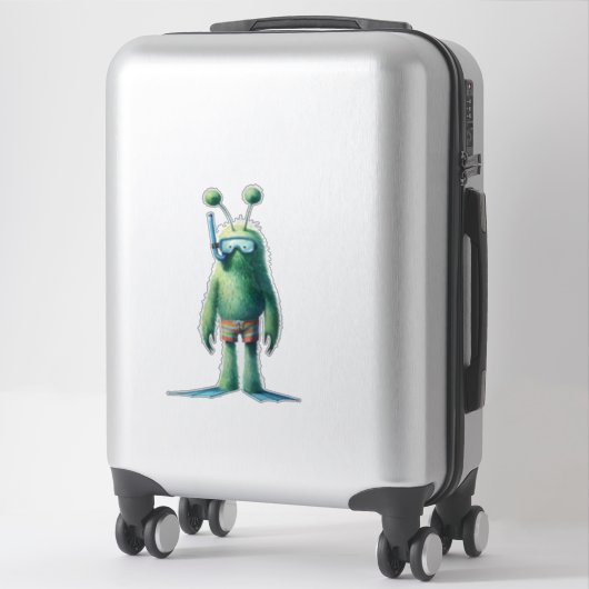 Green Fuzzy Snorkeling Alien Sticker (Koffer)