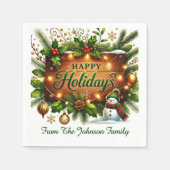 Green Galand on Wood Sign Happy Holidays Serviette (Vorderseite)