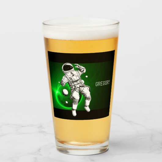 Green Galaxy Astronaut Personalisiert Glas (Vorne (Gefüllt))