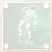 Green Galaxy Astronaut Personalisiert Glasuntersetzer (Rückseite)