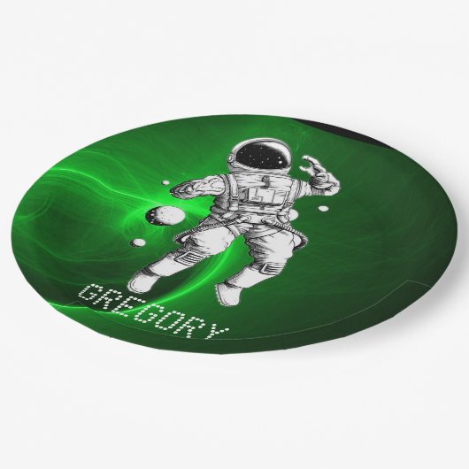 Green Galaxy Astronaut Personalisiert Pappteller (Schrägansicht)