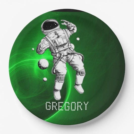 Green Galaxy Astronaut Personalisiert Pappteller (Vorderseite)