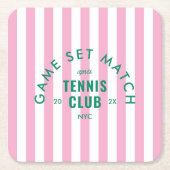 Green Game Set Match Après Tennis Club Pink Stripe Rechteckiger Pappuntersetzer (Vorderseite)