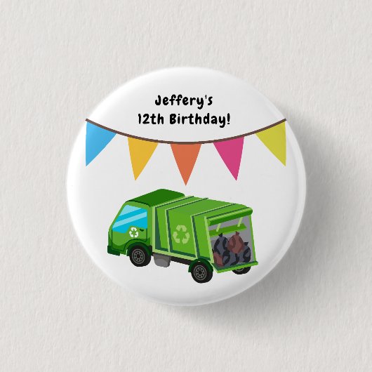 Green Garbage Truck - Geburtstag eines Kindes Button (Vorderseite)