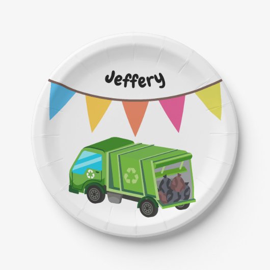 Green Garbage Truck - Geburtstag eines Kindes Pappteller (Vorderseite)