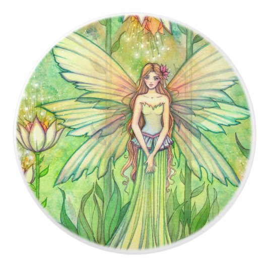 Green Garden Blume Fairy Illustration Keramikknauf (Vorderseite)
