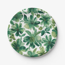 Green Garden Floral Botanical Watercolor Painting Pappteller