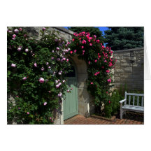 Green Garden Gate with Bench