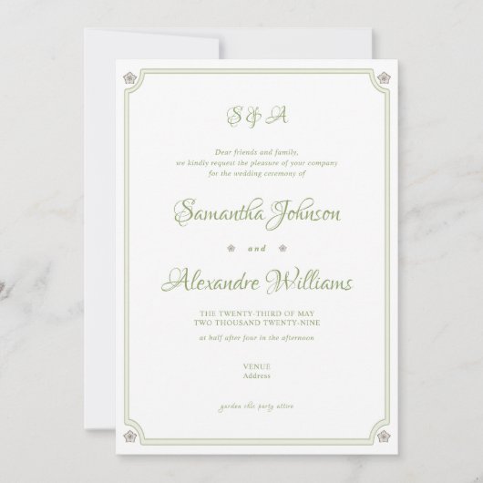 Green Garden Minimalistisch Script Wedding Zeremon Einladung (Vorderseite)