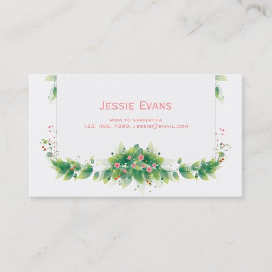 Green Garden Mommy Calling Card Telefonnummerkarte (Vorderseite)