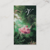 Green Garden, Pink Rokoko Lady on Swing Monogram Visitenkarte (Rückseite)