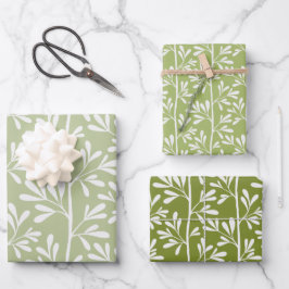 Green Garden Stems Bright Minimal Botanical Geschenkpapier Set