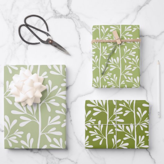 Green Garden Stems Bright Minimal Botanical Geschenkpapier Set (Vorderseite)