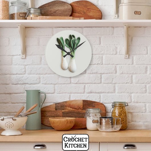 Green Gardene Minimalistisch Crochet Leek Garni Runde Wanduhr
