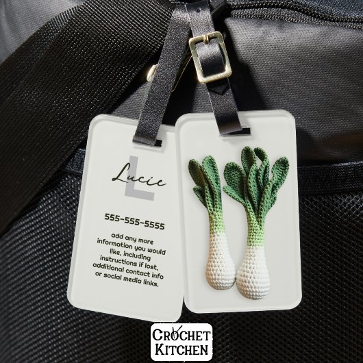 Green Gardener Minimalistisch Crochet Leeks Name Gepäckanhänger
