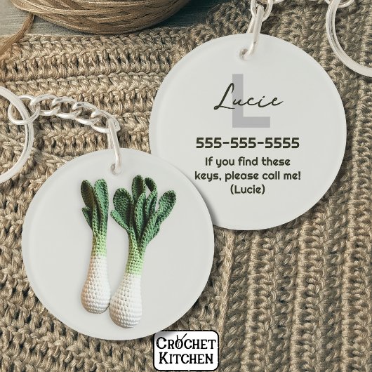 Green Gardener Minimalistisch Crochet Leeks Name Schlüsselanhänger