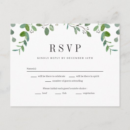 Green Garland Greenerity Wedding RSVP Reply Card Postkarte (Vorderseite)