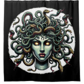 Green Gazing Medusa Kopf voller Schlangen Duschvorhang (Vorderseite)