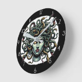 Green Gazing Medusa Kopf voller Schlangen Runde Wanduhr (Winkel)