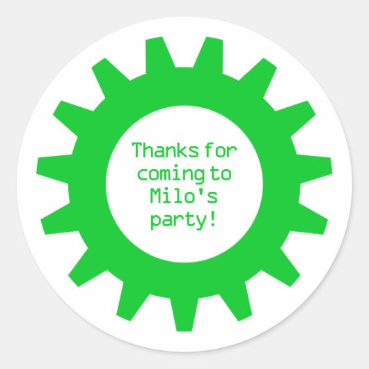 Green Gear Geburtstagsparty Danke Stickers (Vorderseite)