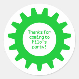 Green Gear Geburtstagsparty Danke Stickers