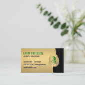 Green Gebäude Icon / Gold Monogram Visitenkarte (Stehend Vorderseite)