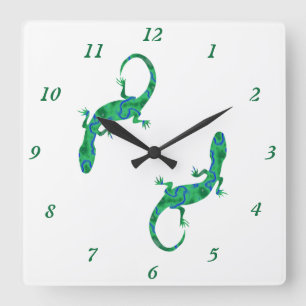 Green Gecko Quadratische Wanduhr