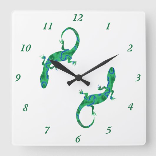 Green Gecko Quadratische Wanduhr (Vorderseite)