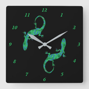 Green Gecko Quadratische Wanduhr
