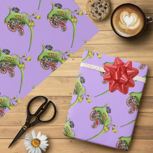 Green Gecko Tribal Lila Geschenkpapier