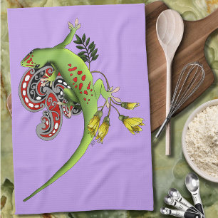 Green Gecko Tribal Lila Geschirrtuch