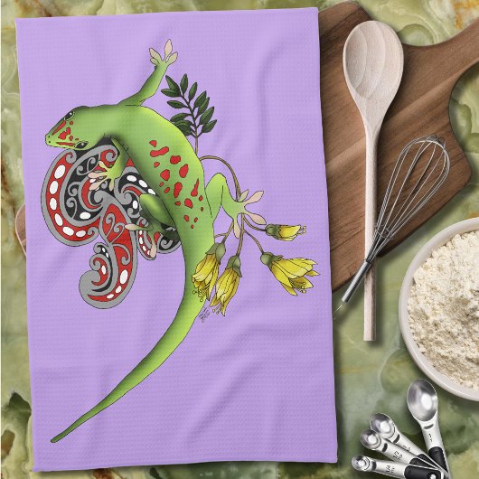 Green Gecko Tribal Lila Geschirrtuch