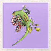 Green Gecko Tribal Lila Glasuntersetzer (Vorderseite)