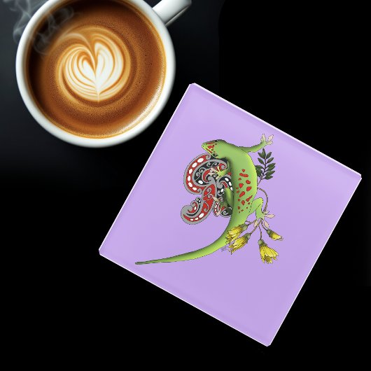 Green Gecko Tribal Lila Glasuntersetzer