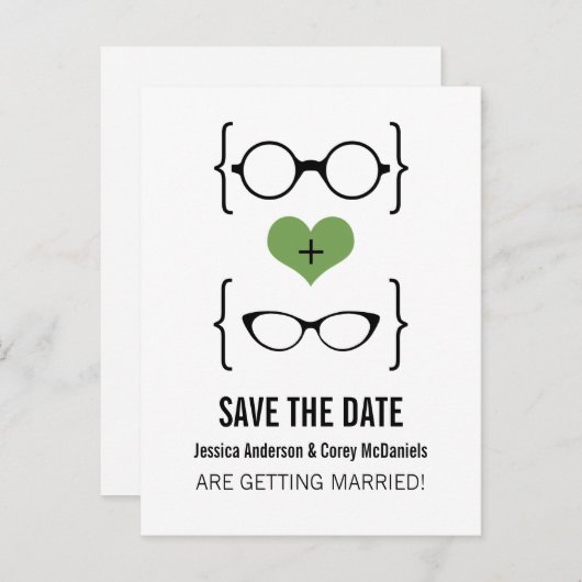 Green Geeky Glasses Save the Date Postcard Ankündigungspostkarte (Vorne/Hinten)