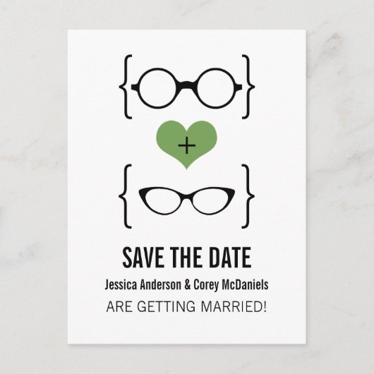 Green Geeky Glasses Save the Date Postcard Ankündigungspostkarte (Vorderseite)