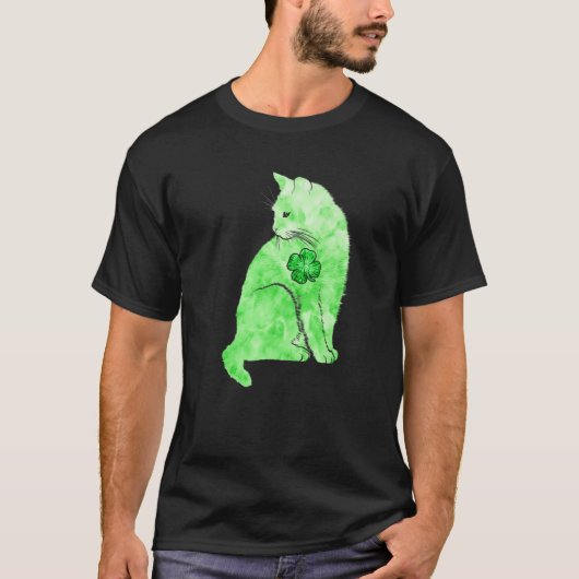 Green Gefärbte Krawatte Cat Kleeblatts St Patricks T-Shirt (Vorderseite)