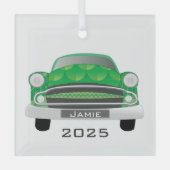 Green Gemein Retro Car Baby Boy 1. Weihnachten Ornament Aus Glas (Vorderseite)