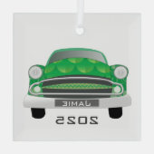 Green Gemein Retro Car Baby Boy 1. Weihnachten Ornament Aus Glas (Rückseite)