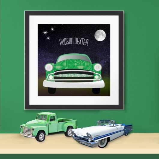 Green Gemein Retro Car Boy's Room Poster