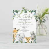 Green Gender Neutral Safari Baby Dusche Einladung (Stehend Vorderseite)