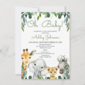 Green Gender Neutral Safari Baby Dusche Einladung (Vorderseite)