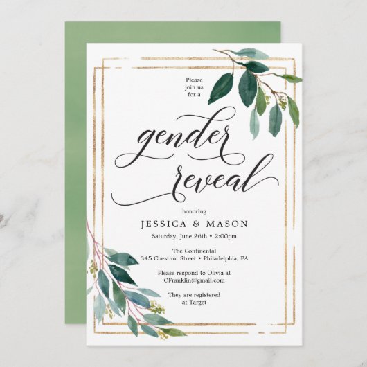Green Gender Reveal Invites Card Programm (Vorne/Hinten)