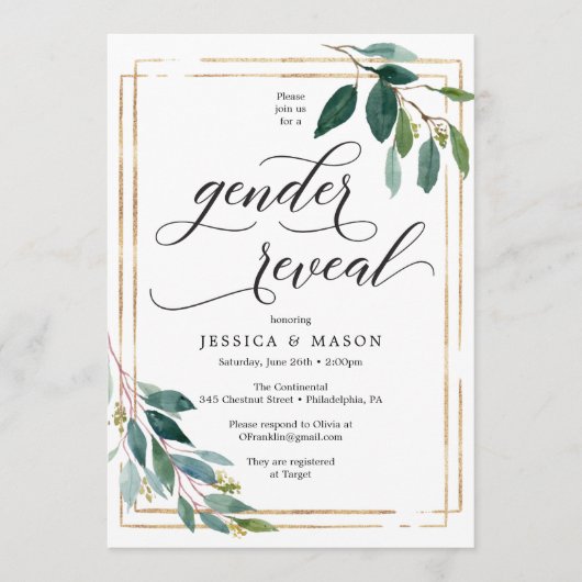 Green Gender Reveal Invites Card Programm (Vorderseite)